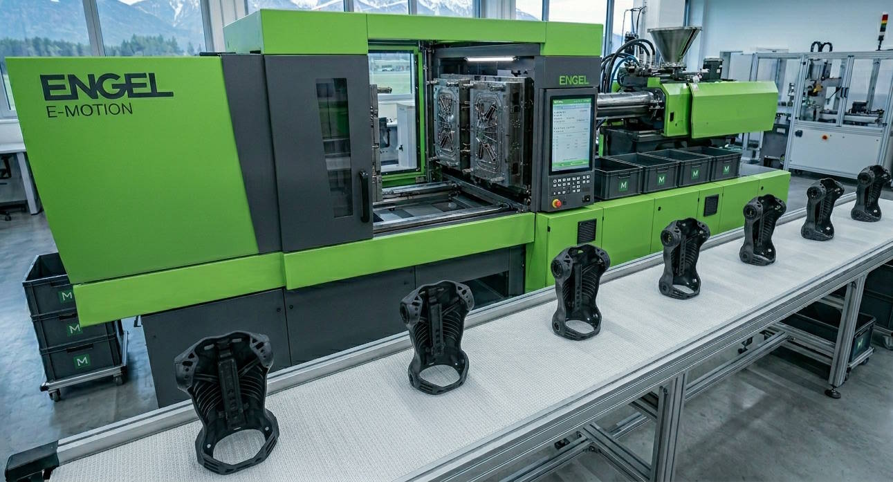 Robot torso parts on an assembly line