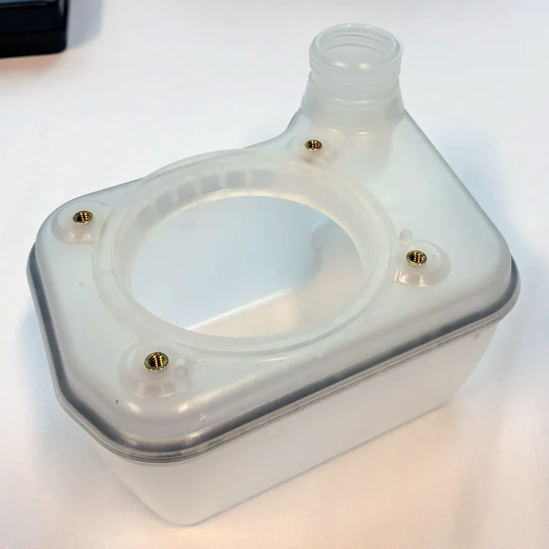 Fuel tank sealed via electromagnetic welding.